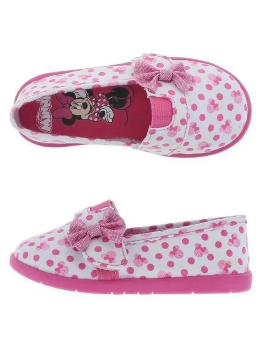 Disney Minnie Mouse Loafers 11.5 Toddler Girls Pink Polka Dot Canvas Shoes